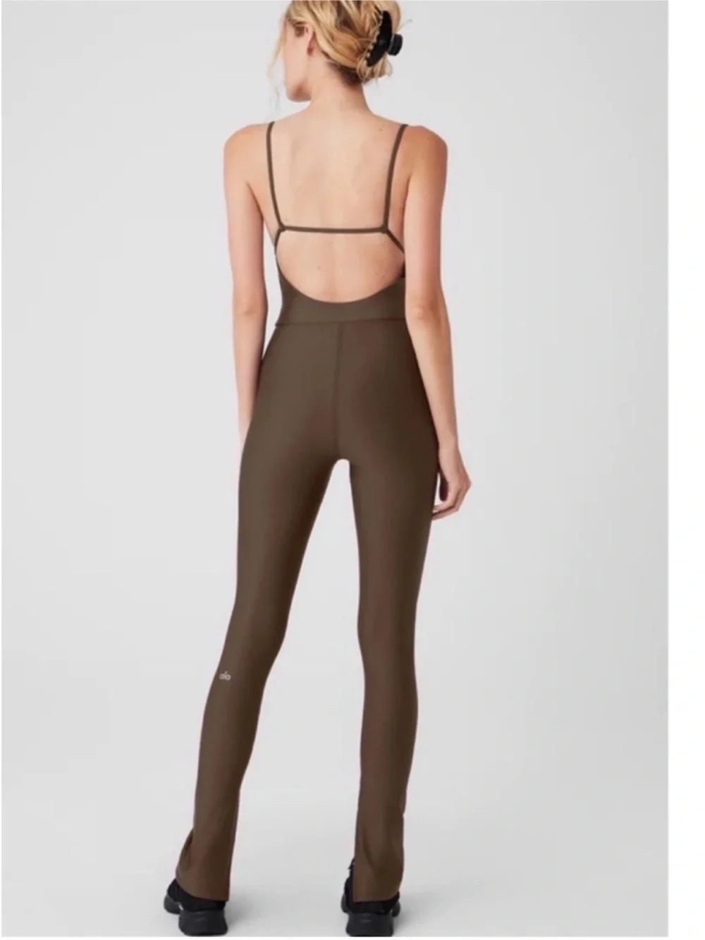 Alo Yoga Airlift Disco Daze Onesie Flare Jumpsuit Espresso 32